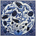 20x20 Cm ED 369 Lale Karanfil Kobalt Desenli Eldekoru Çini karo