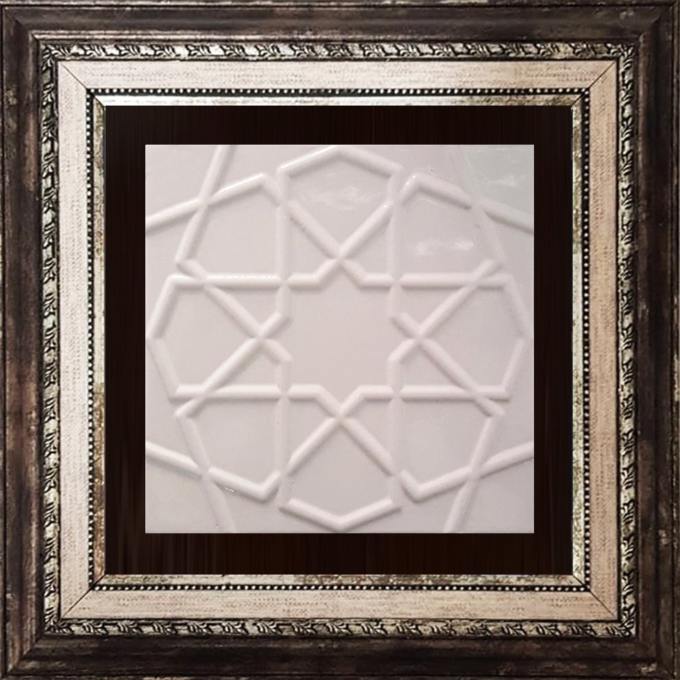 20x20 Cm Rölyefli Beyaz Selçuklu Yıldız Deseni Çini Karo