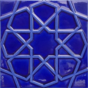 20x20 Cm Rölyefli Kobalt Selçuklu Yıldızı Deseni Çini Karo