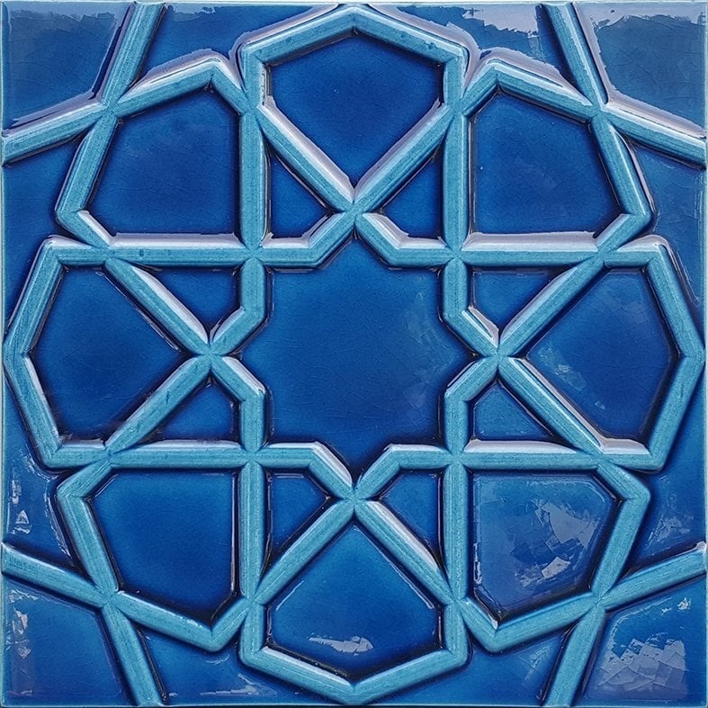 20x20 Cm Rölyefli Petrol Mavisi Selçuklu Yıldızı Deseni Çini Karo