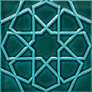 20x20 Cm Rölyefli Yeşil Selçuklu Yıldızı Deseni Çini Karo