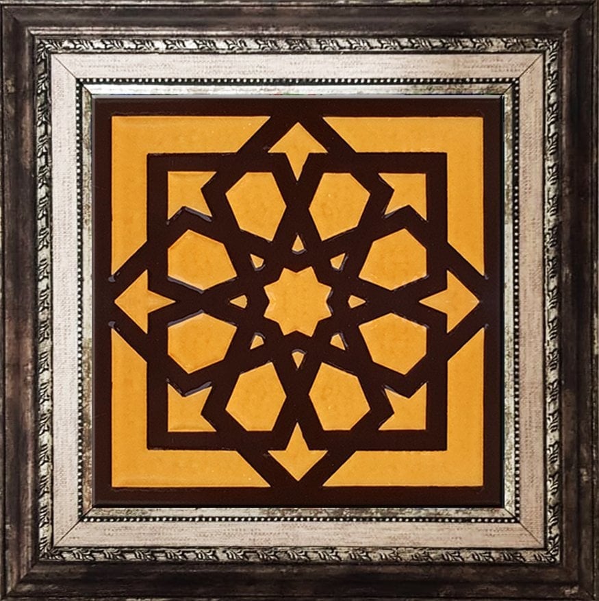 20x20 Cm SP 101 Kahve Türk Yıldızı Kütahya İznik Çini Karo