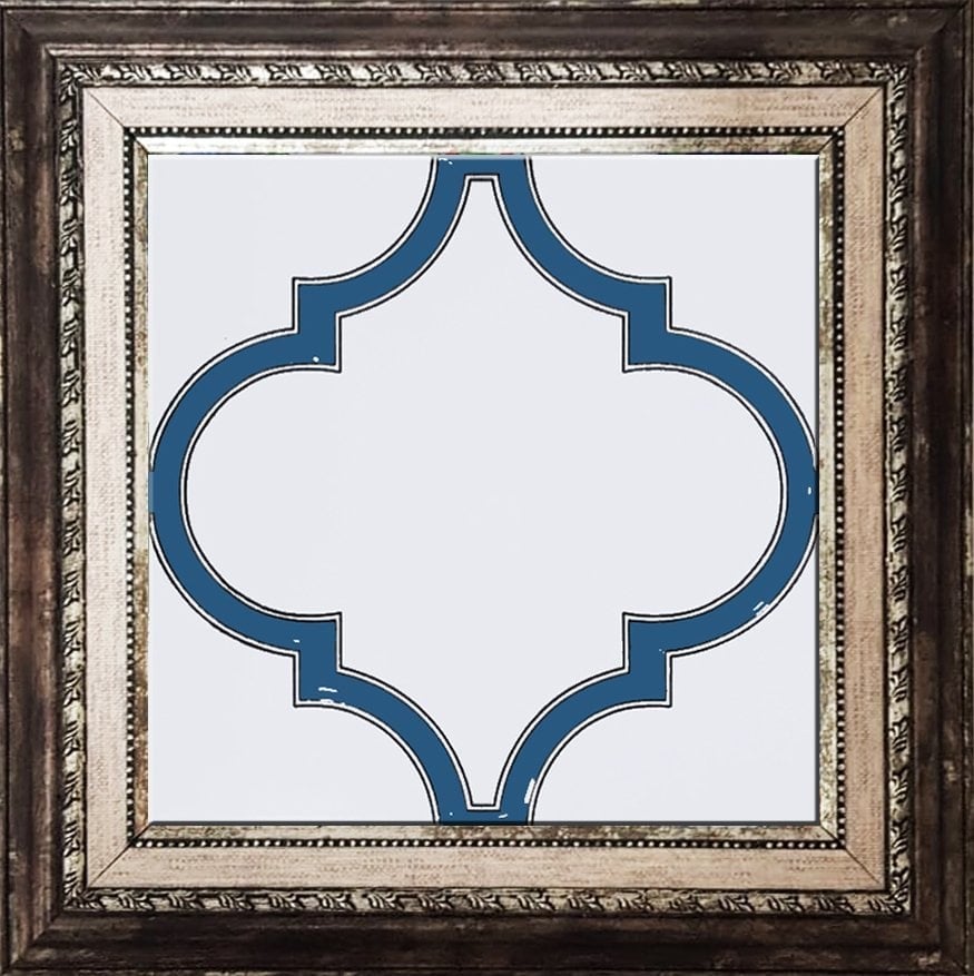 20x20 cm SP 103 Arabesk Mavi Beyaz Desenli Kütahya çini
