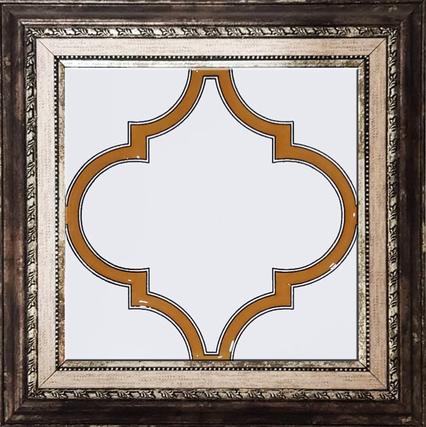 20x20 cm SP 103 Arabesk Sarı Beyaz Desenli Kütahya çini