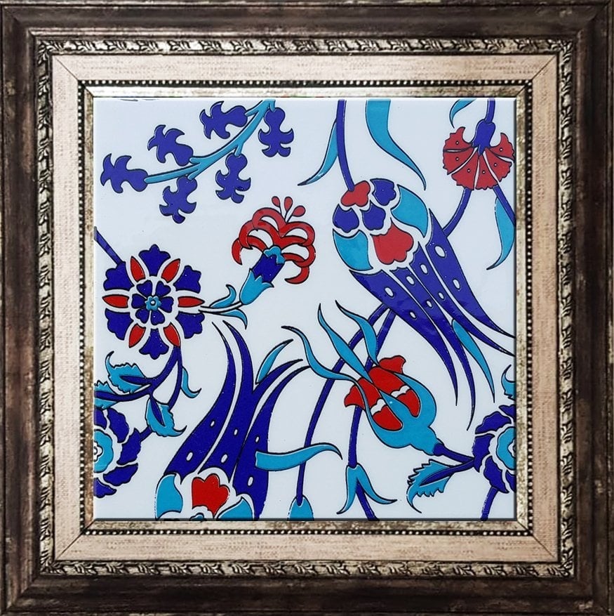 20x20 Cm SP 105 Lale Çiçek Desen Kütahya İznik Çini Karo