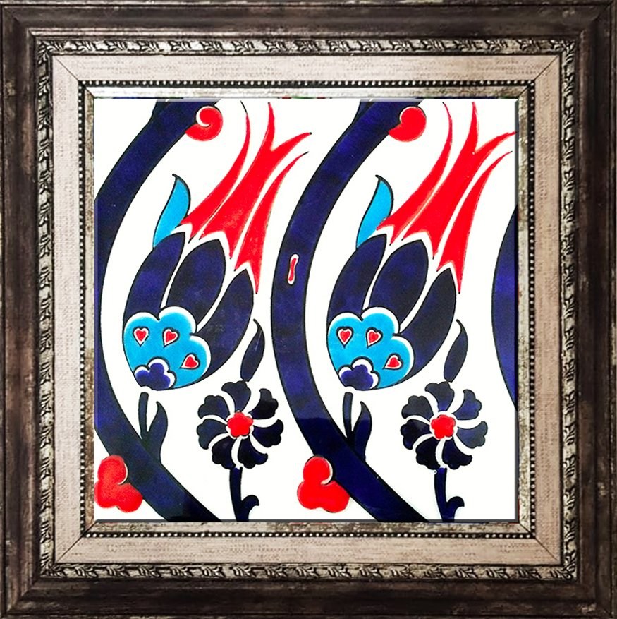 20x20 Cm SP 77 Kütahya Çinisi İznik Lale Desen Çini Karo