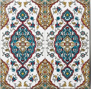 20x20 Cm SP 79 Kütahya Çinisi Osmanlı Desenli Turkuaz  Çini Karo