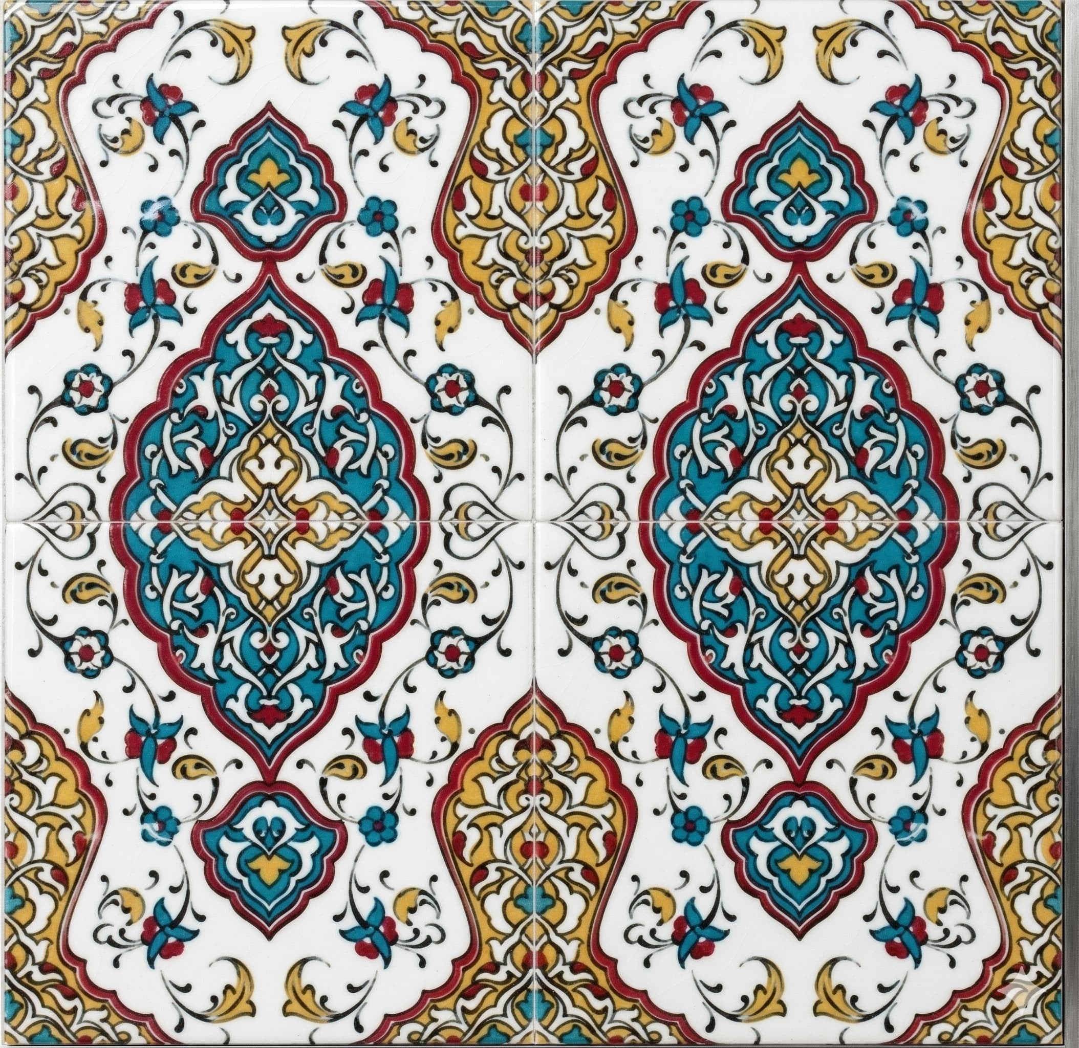 20x20 Cm SP 79 Kütahya Çinisi Osmanlı Desenli Turkuaz  Çini Karo