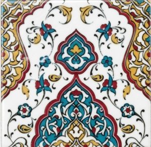 20x20 Cm SP 79 Kütahya Çinisi Osmanlı Desenli Turkuaz  Çini Karo