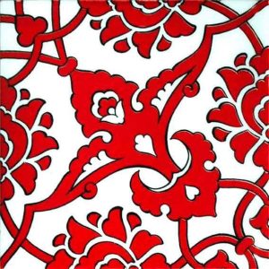 20x20 Cm SP 83 Kırmızı Beyaz İznik Rumi Desenli Çini Karo