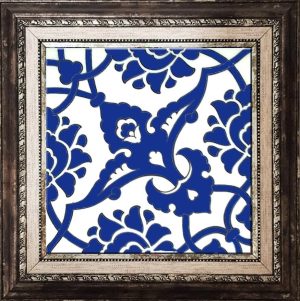 20x20 Cm SP 83 Kobalt Beyaz İznik Rumi Desenli Çini Karo