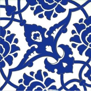 20x20 Cm SP 83 Kobalt Beyaz İznik Rumi Desenli Çini Karo