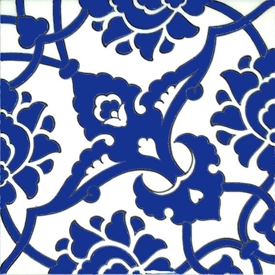 20x20 Cm SP 83 Kobalt Beyaz İznik Rumi Desenli Çini Karo