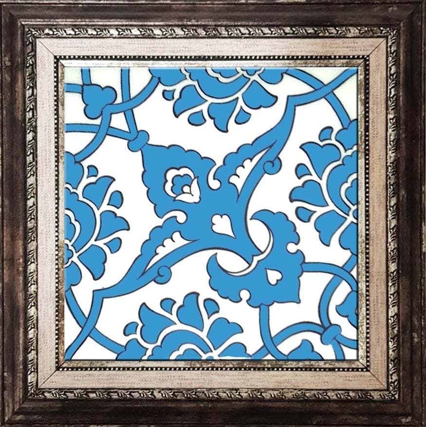 20x20 Cm SP 83 Mavi Beyaz İznik Rumi Kütahya Çini Karo