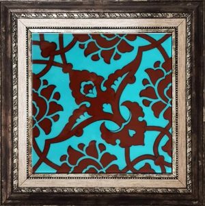 20x20 Cm SP 83 Turkuaz Kahve Kütahya Çini Seramik Karo