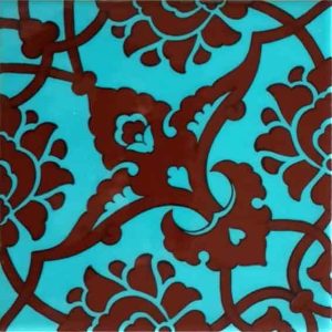 20x20 Cm SP 83 Turkuaz Kahve Kütahya Çini Seramik Karo