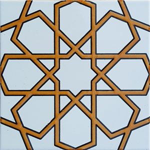 20x20 Cm SP 89-v Sarı Beyaz Türkmen Yıldızı Çini Karo