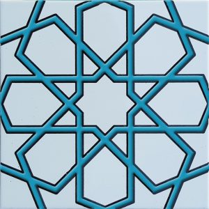20x20 Cm SP 89-v Turkuaz Beyaz Türkmen Yıldızı Çini Karo