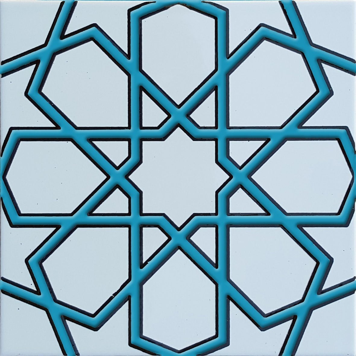 20x20 Cm SP 89-v Turkuaz Beyaz Türkmen Yıldızı Çini Karo