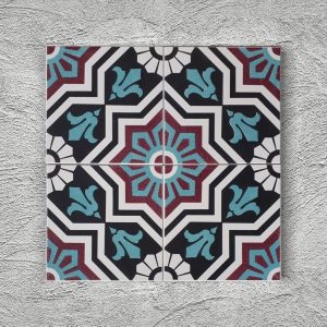 20x20 Cm YC 12 Siyah Kırmızı  Türkmen Yıldızı Yer Çinisi