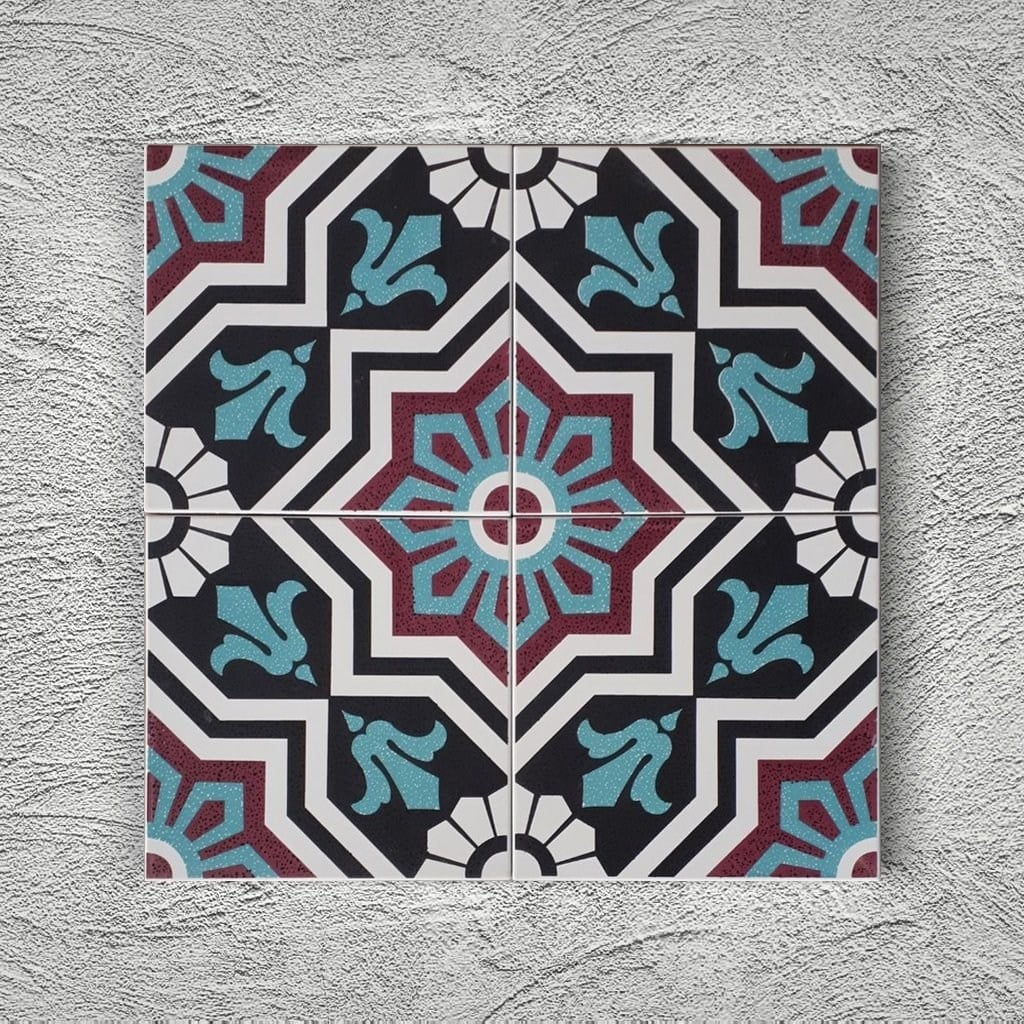 20x20 Cm YC 12 Siyah Kırmızı  Türkmen Yıldızı Yer Çinisi