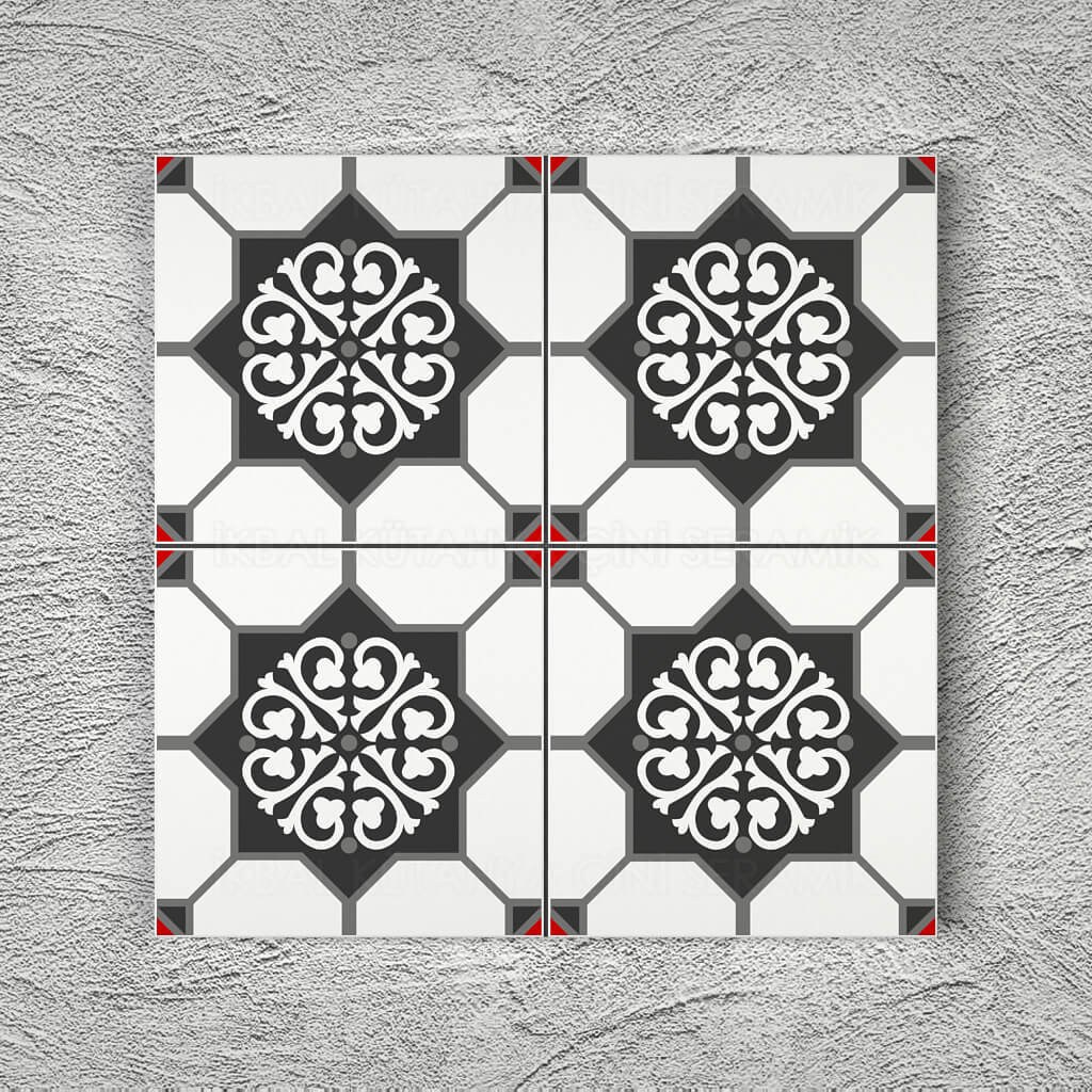 20x20 Cm YC 18 Siyah Gri Yıldız Yer Çinisi