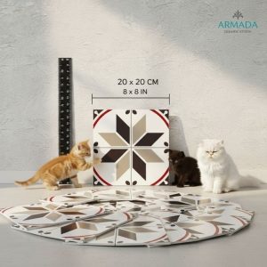20x20 Cm YC 35 Gri Kahve Geometrik Yer Çinisi