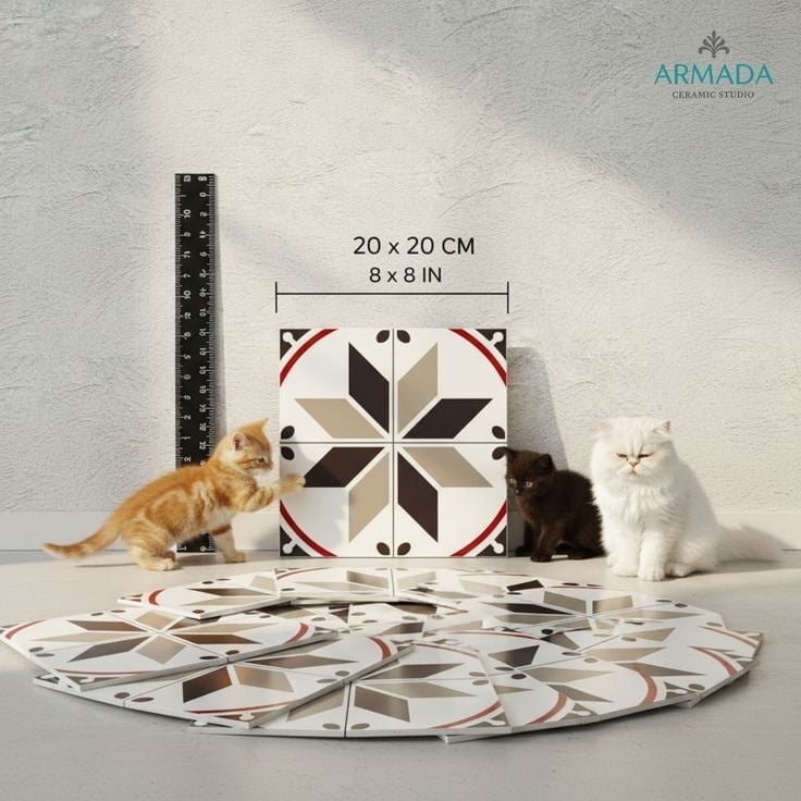 20x20 Cm YC 35 Gri Kahve Geometrik Yer Çinisi