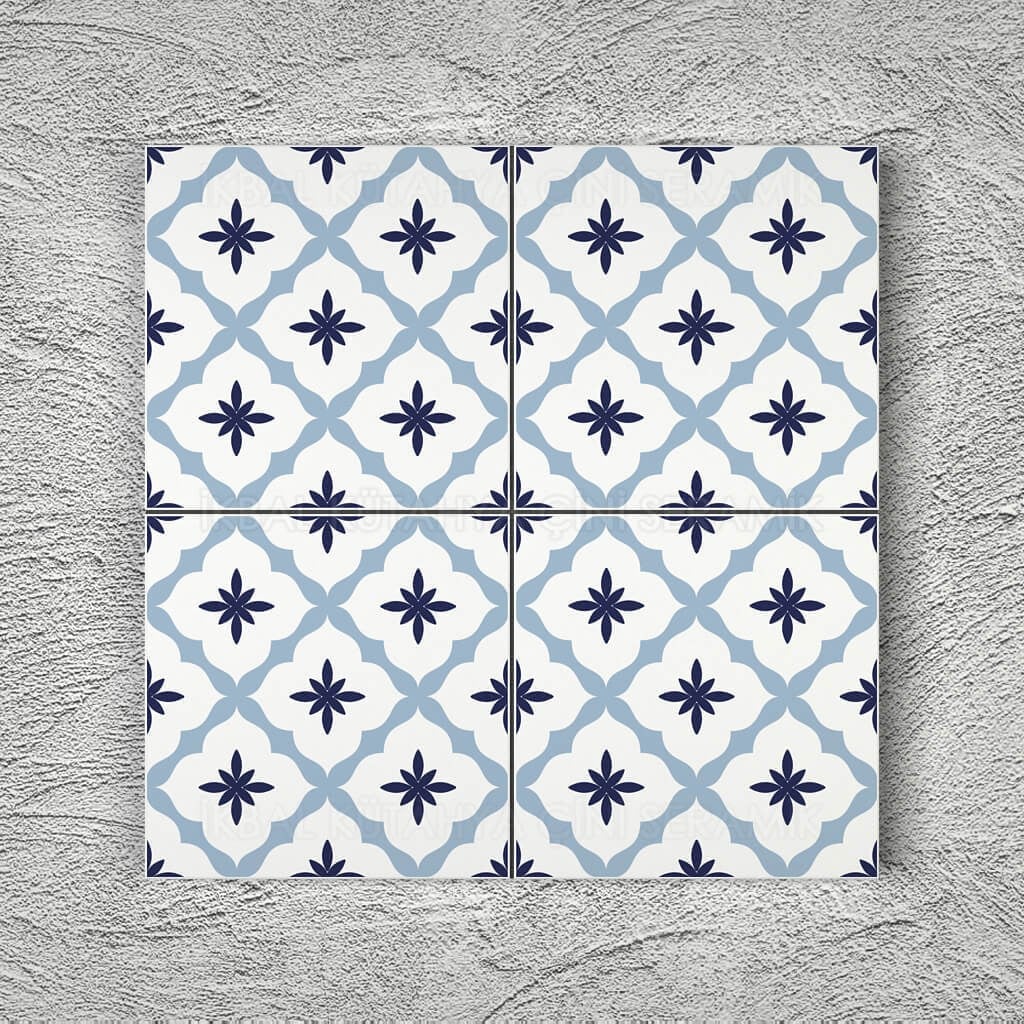 20x20 Cm YC 38 Mavi Çiçekli Yer Çinisi