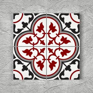 20x20 Cm YC 44 Gri Kırmızı Çiçekli Yer Çinisi