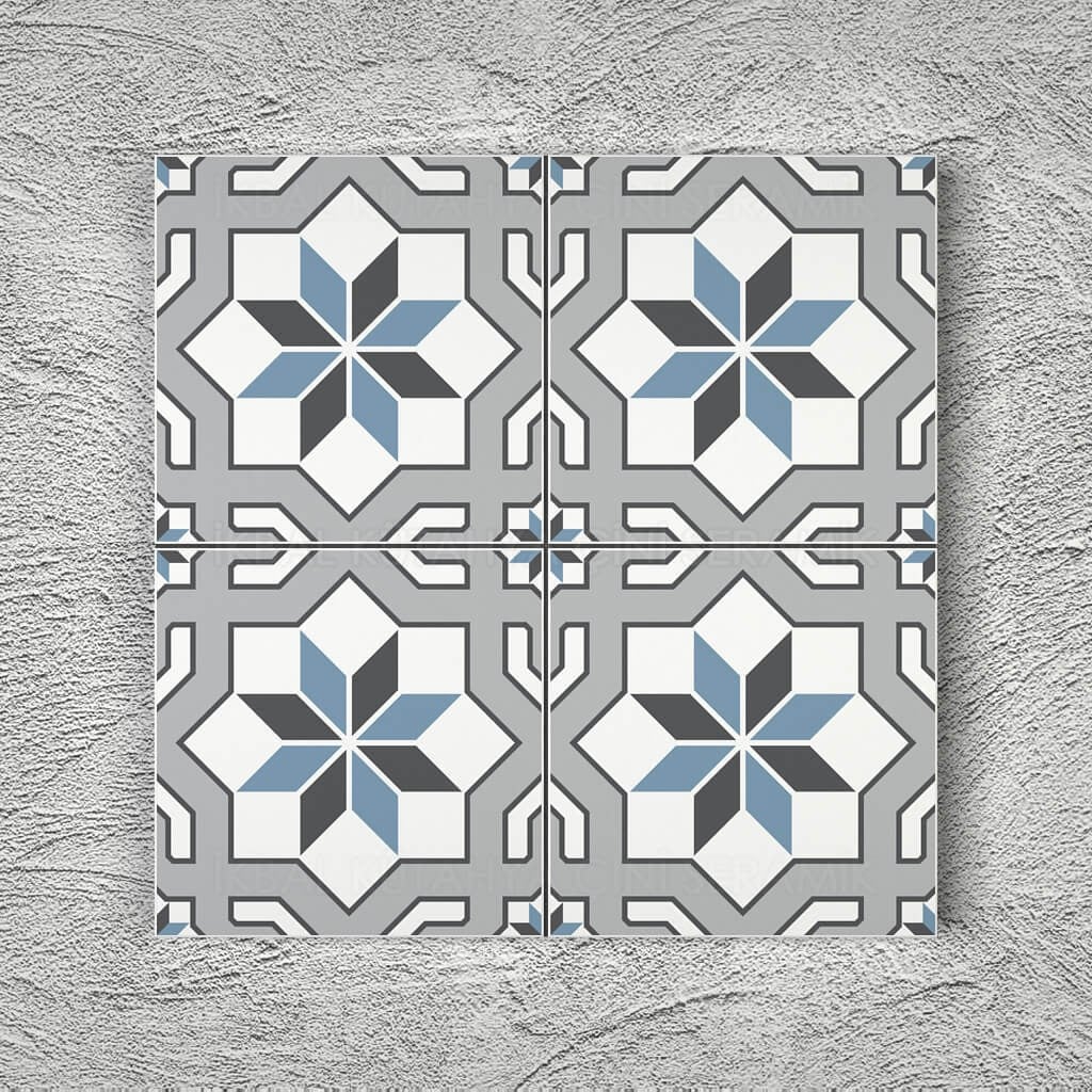 20x20 Cm YC 52 Gri Mavi Yıldız Yer Çinisi