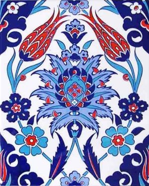 20x25 Cm Ac 1004 Kırmızı Laleli Kütahya Çini Seramik Karo
