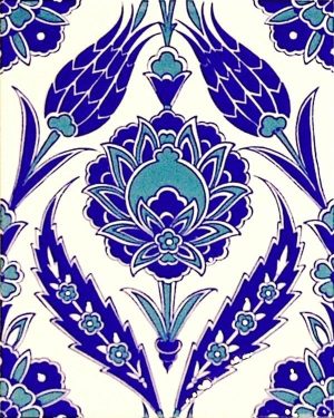 20x25 Cm Ac 308 Mavi Beyaz Lale desen Kütahya Çini Karo
