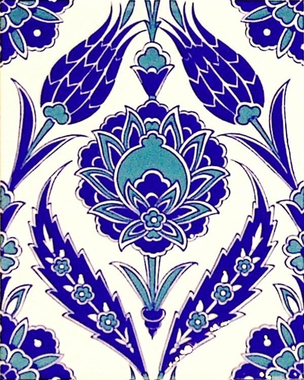 20x25 Cm Ac 308 Mavi Beyaz Lale desen Kütahya Çini Karo