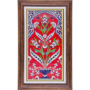 20x40 Cm ED 156 Kırmızı Kıvrık Yaprak  El dekoru Çini Pano