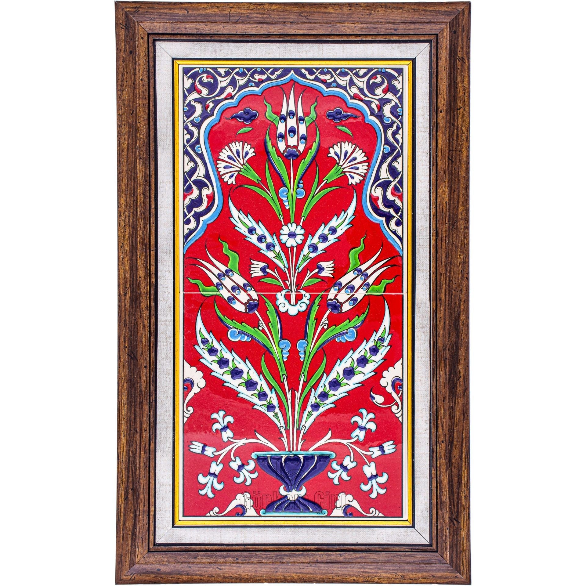 20x40 Cm ED 156 Kırmızı Kıvrık Yaprak  El dekoru Çini Pano