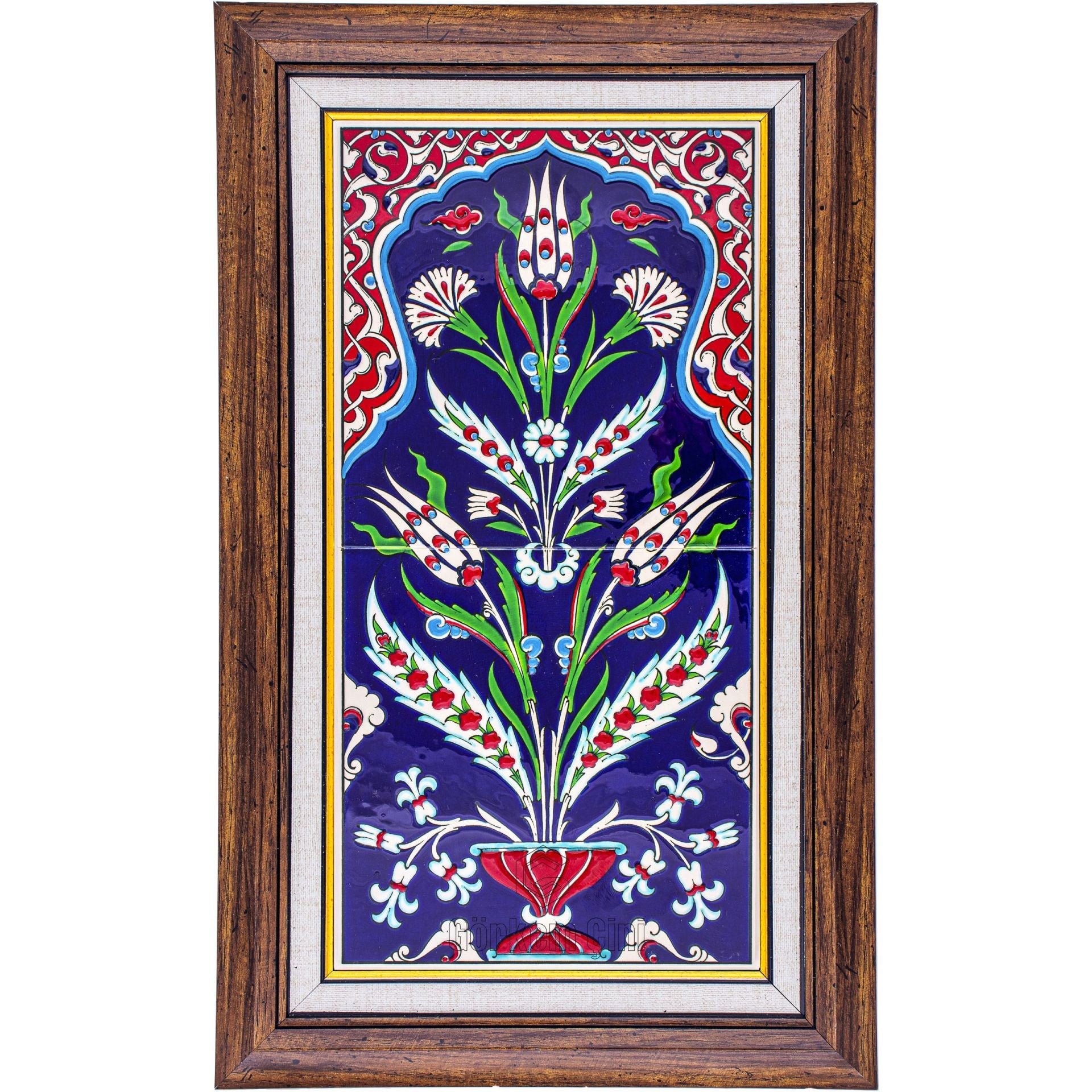 20x40 Cm ED 157 Kobalt Kıvrık Yaprak  El dekoru Çini Pano