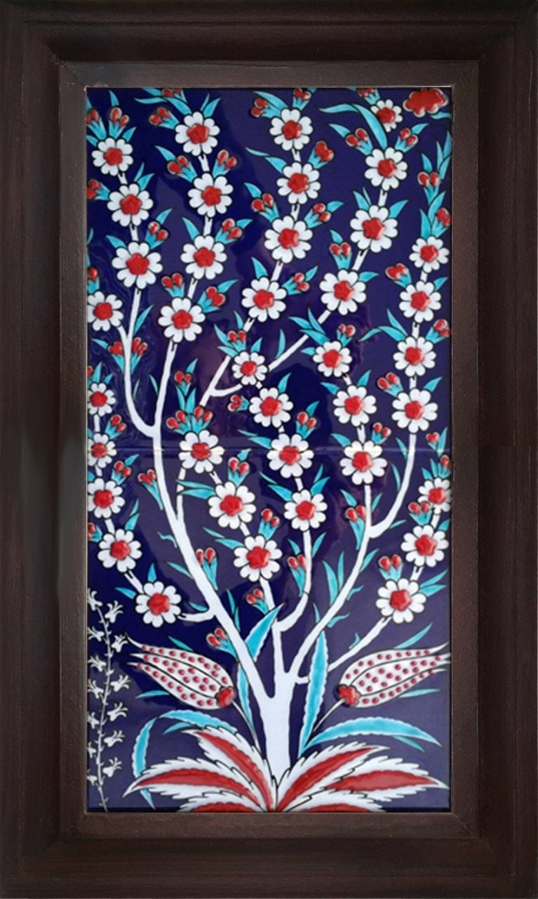 20x40 Cm ED 162 Kobalt Hayat ağacı El dekoru Çini Pano