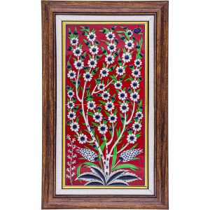 20x40 Cm ED 163 Kırmızı Hayat ağacı El dekoru Çini Pano