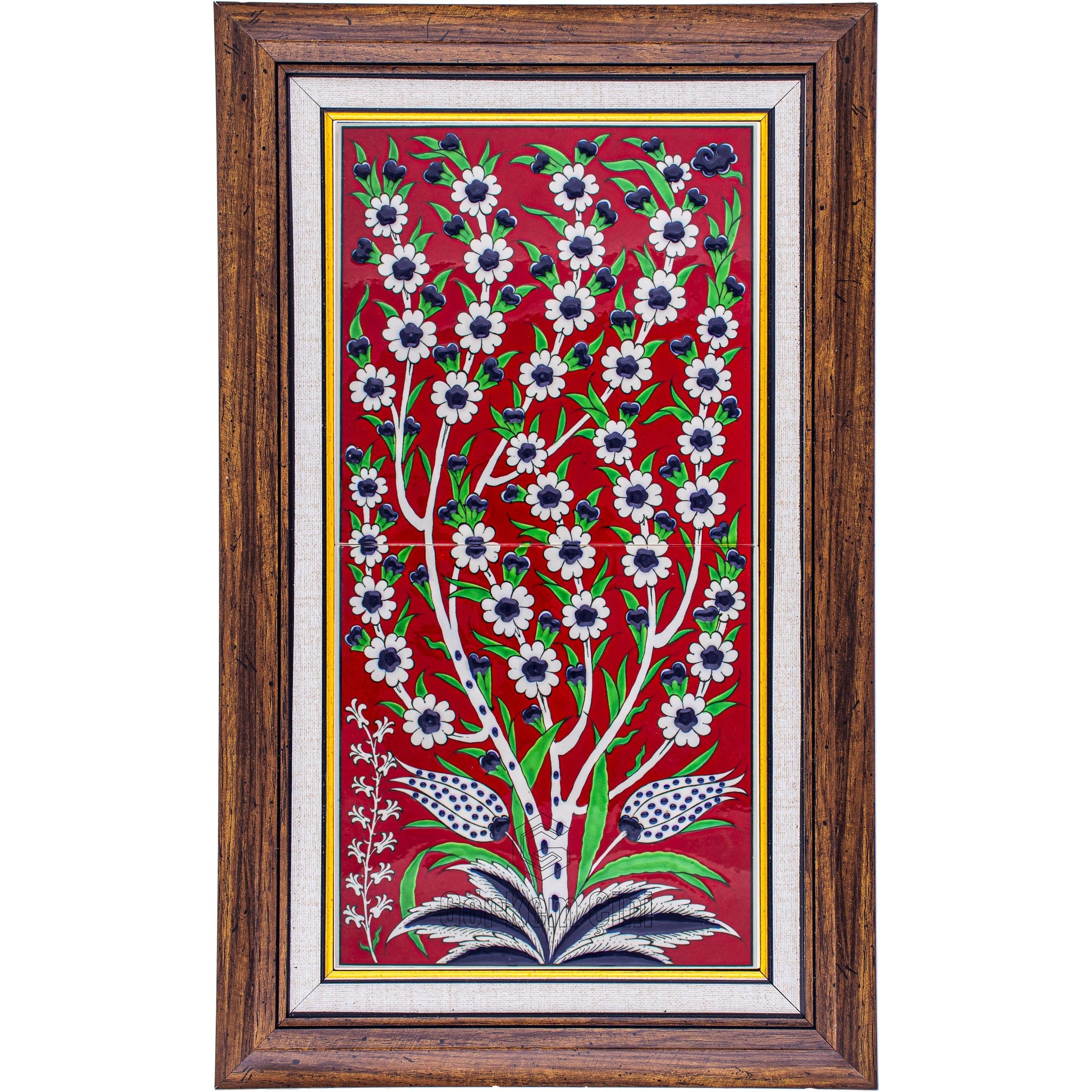20x40 Cm ED 163 Kırmızı Hayat ağacı El dekoru Çini Pano