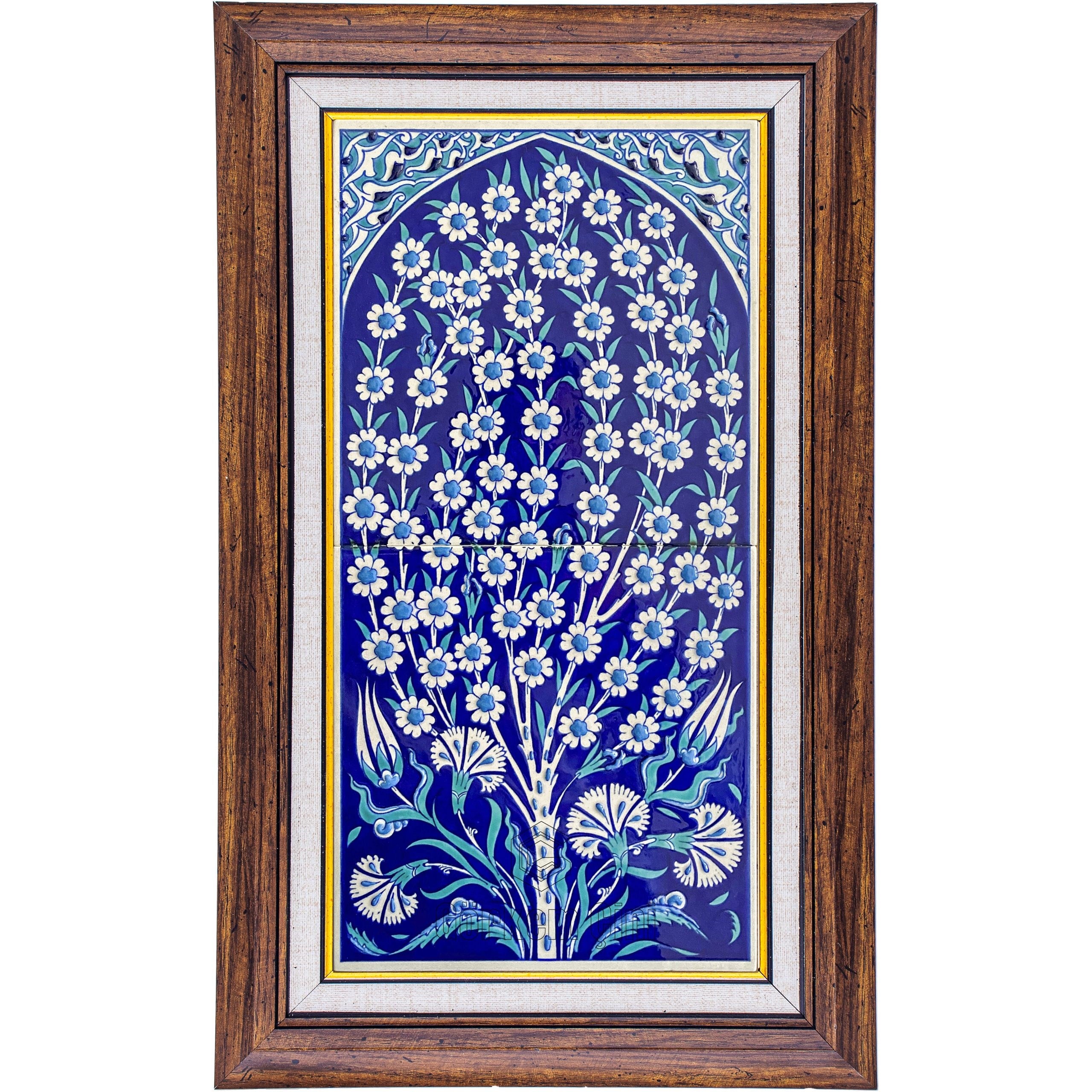 20x40 Cm ED 165 Hayat ağacı Kobalt El dekoru Çini Pano
