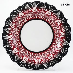 25 cm AR 255 Çini İşlemeli Resim Baskı ve Kaligrafi Tabağı Kırmızı