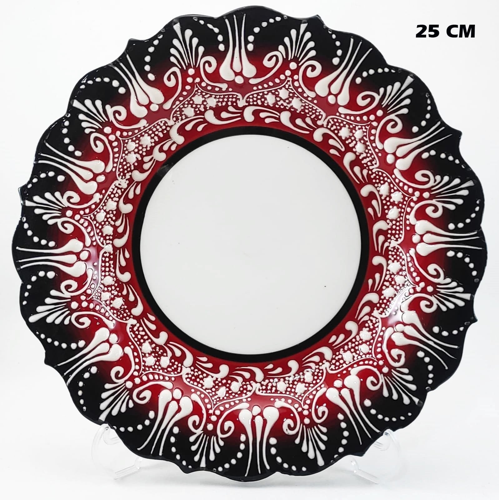 25 cm AR 255 Çini İşlemeli Resim Baskı ve Kaligrafi Tabağı Kırmızı