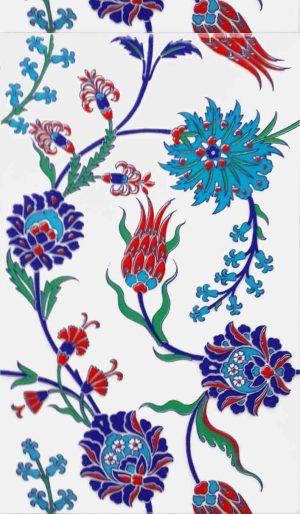 25x40 Cm SP 405 Desenli İznik Çini Karo Lale Karanfil
