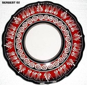 30 cm Çini İşlemeli Resim Baskı ve Kaligrafi Tabağı Kırmızı