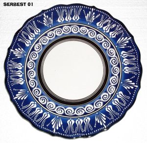 30 cm Çini İşlemeli Resim Baskı ve Kaligrafi Tabağı Mavi