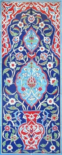 40x100 Cm ED 704 Kobalt Saksılı Eldekoru Çini Pano