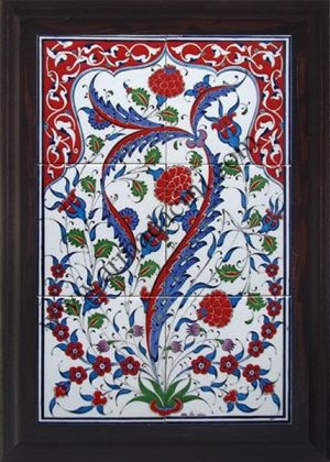 40x60 Cm ED 520 Hançer Yapraklı Eldekoru Çini Pano