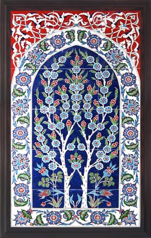 60x100 Cm ED 620 Çift Hayat ağacı El dekoru Çini Pano