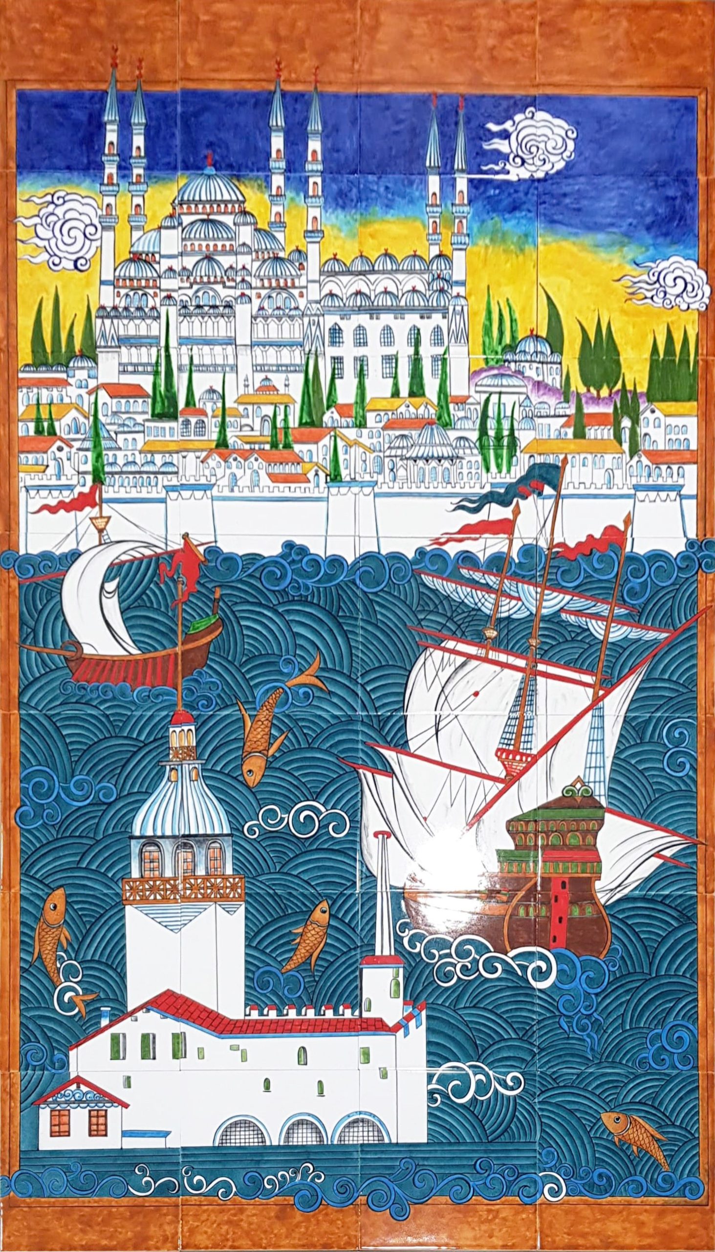 80x140 Cm ED 683 İstanbul Sahnesi Çini Pano